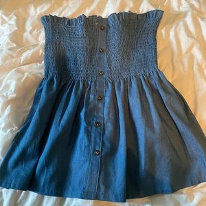 Strapless blue jean blouse